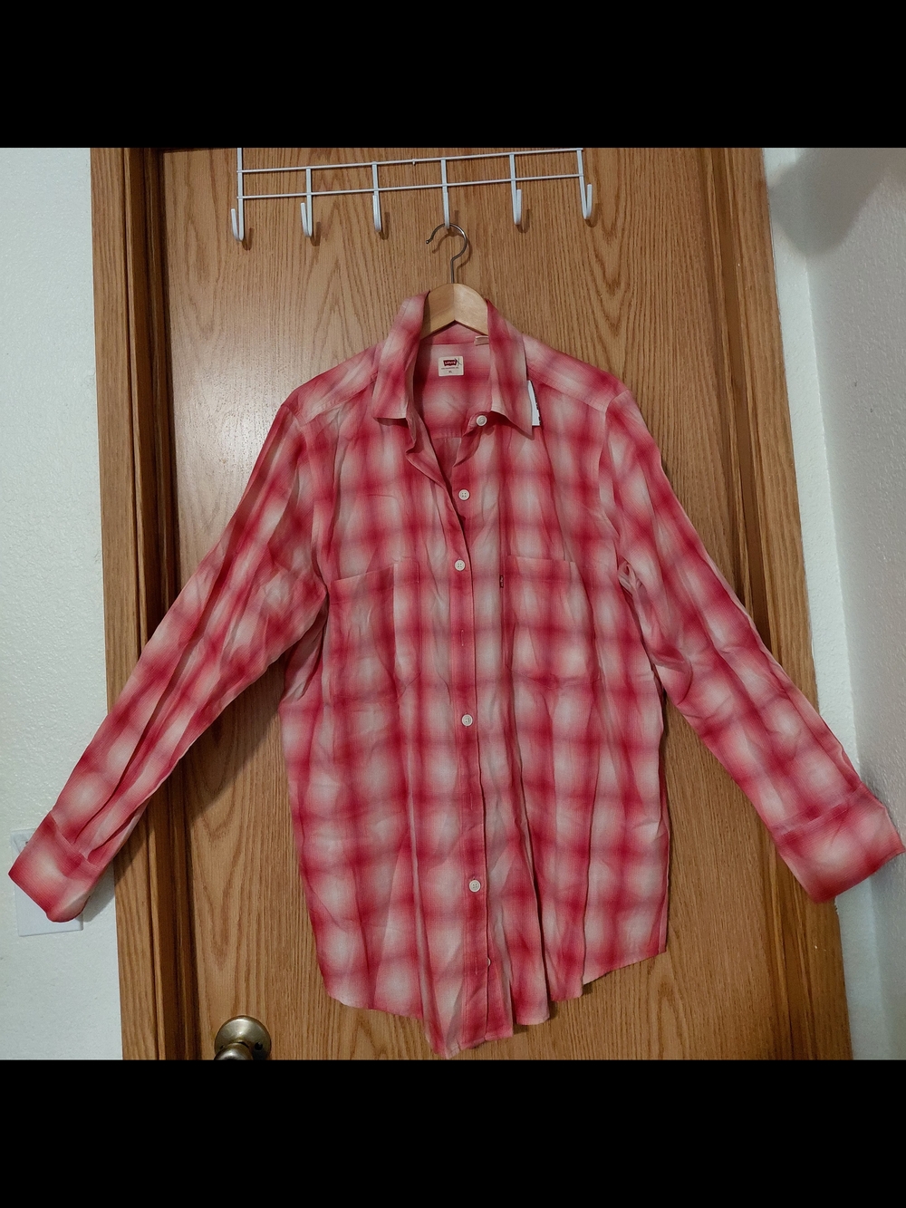Levi's Red and White Plaid Button-Up Shirt